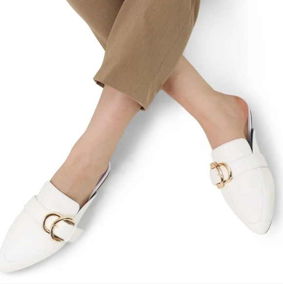 Dream Pairs Women's White Pointed Toe Flat Slip On Mules Size 9 - Picture 1 of 16